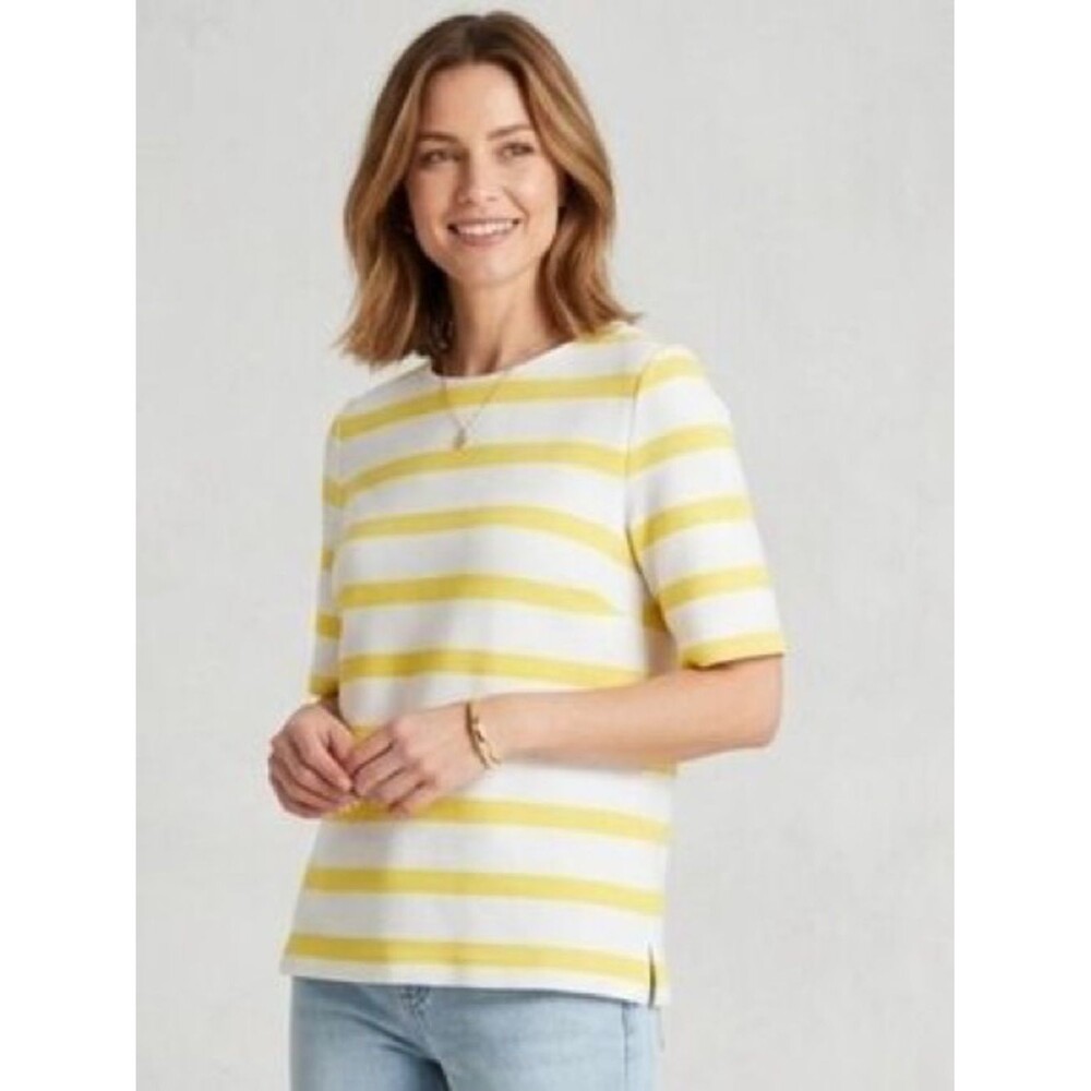 Talbot Striped Yellow White Short Sleeve Lace up Back Detail Sz MP